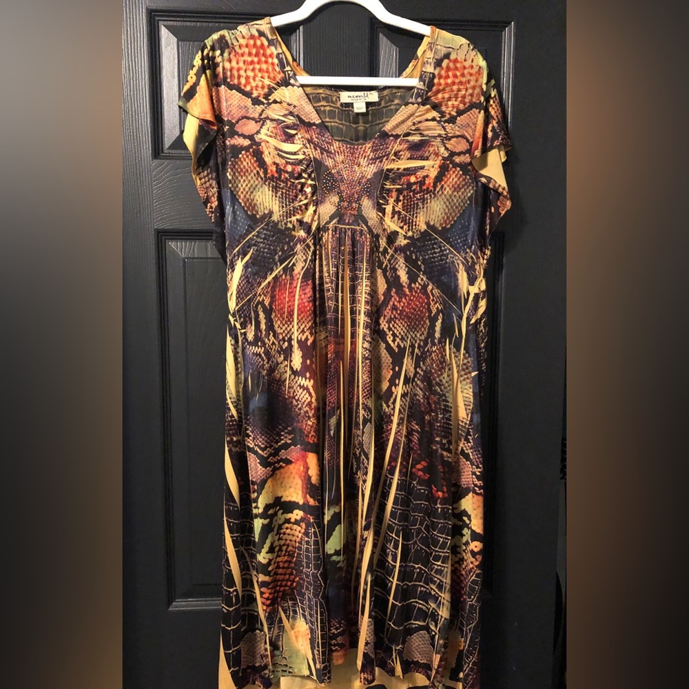 Women’s Multicolor Printed Short-Sleeve Dress
One World live and let live